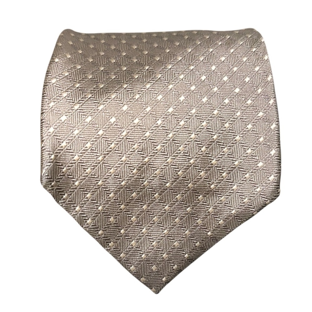 Brooks Brothers Makers Tie England Silk Silver w/ White Mini Squares 60x4” USA